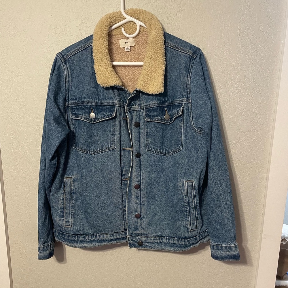 BP Sherpa Lined Denim Jacket Faux Shearling Collar Trucker Coat